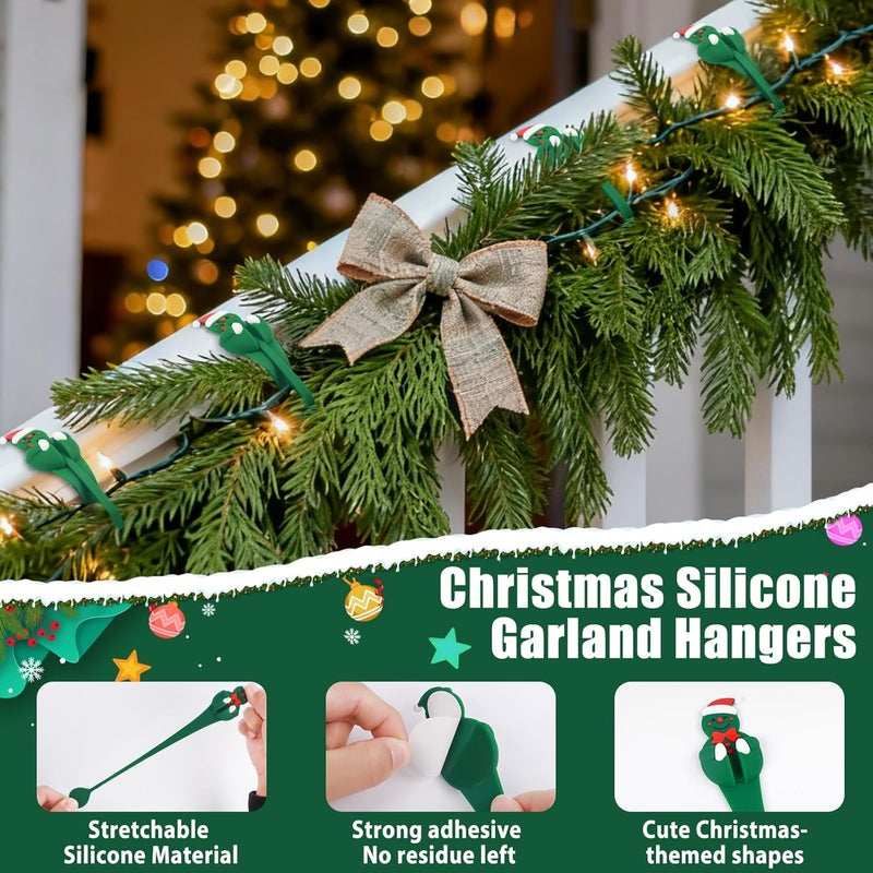 ANGAR 12 Pcs Christmas Mantel Hanger for Garland, Christmas Fireplace Garland Stocking Hooks Holder for Wreaths, Fireplace Mantle, Door Frame, Stairways Banister Decoration(Green) - Image 2